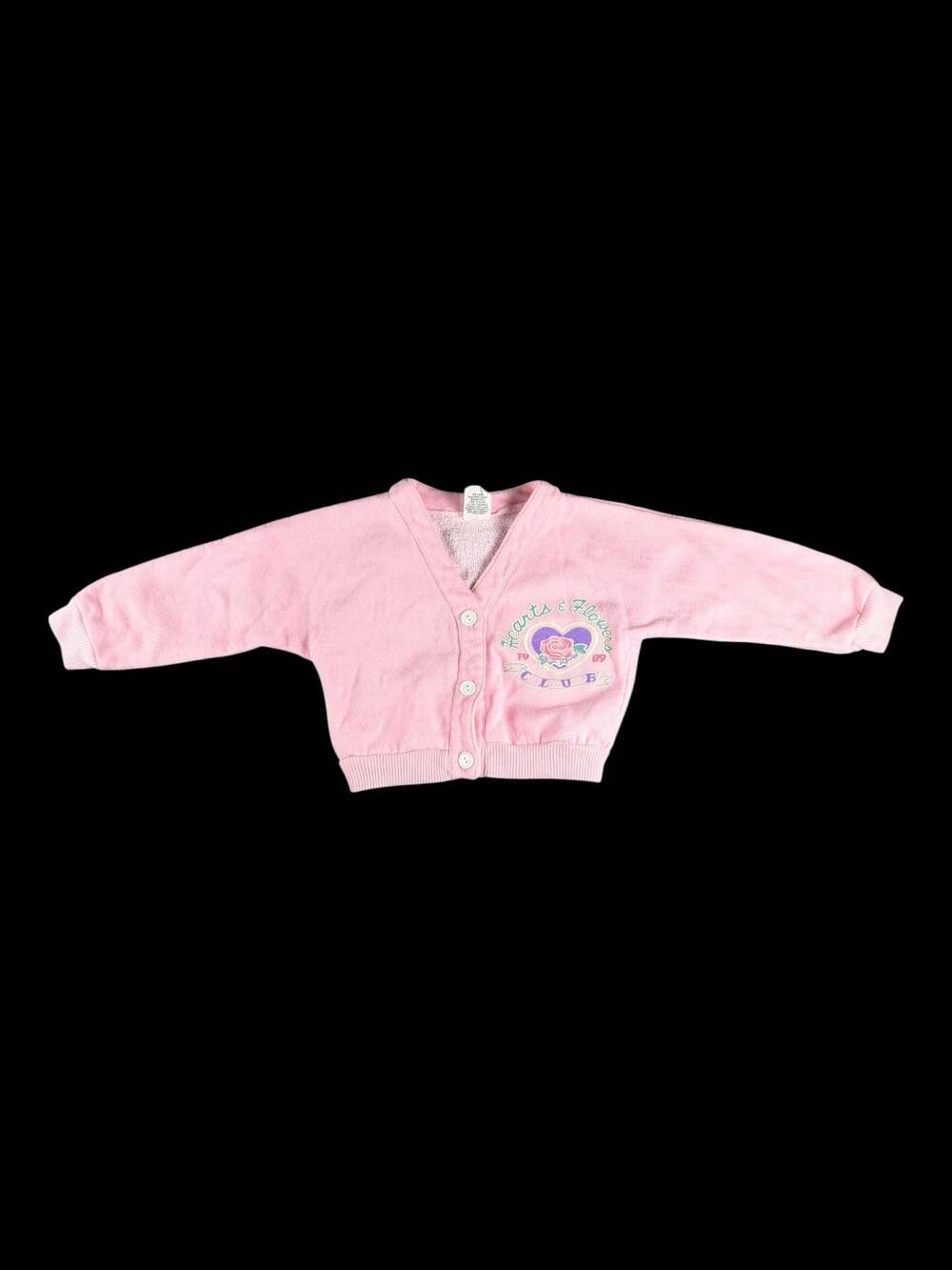 Vintage 1989 Hearts & Flowers Club Baby Pink Cardigan Sweater